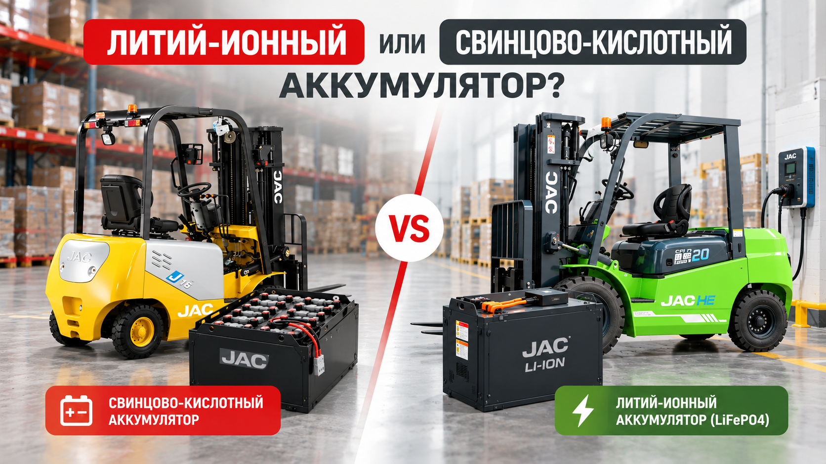 Сравнение вилочных погрузчиков JAC со свинцово-кислотным и литий-ионным аккумулятором